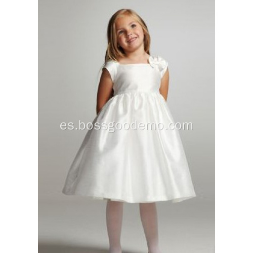 Vestido de pelota Cuello cuadrado Tafetán hasta la rodilla Bownot Flower Girl Vestido